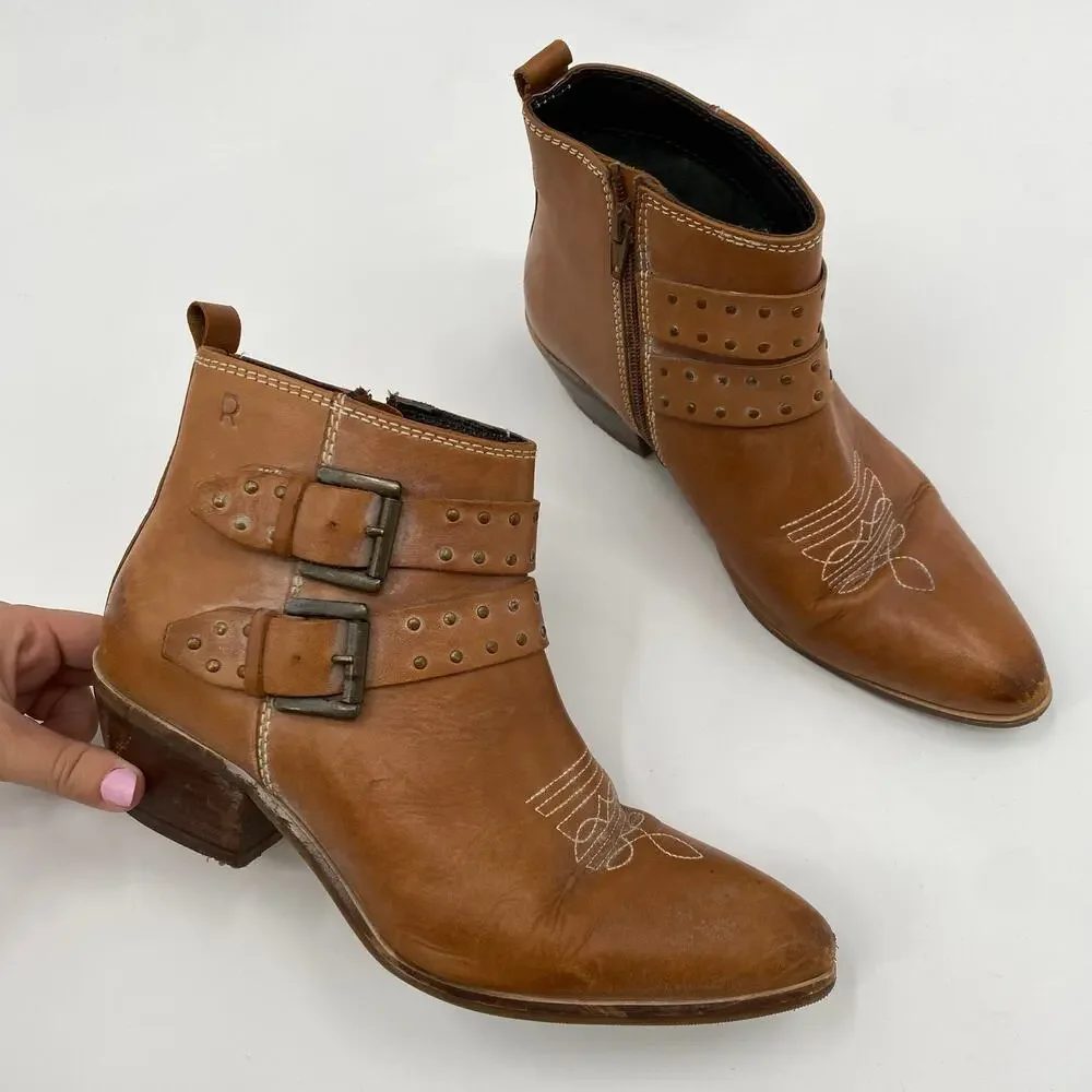 ROAN brown leather distressed western style booties